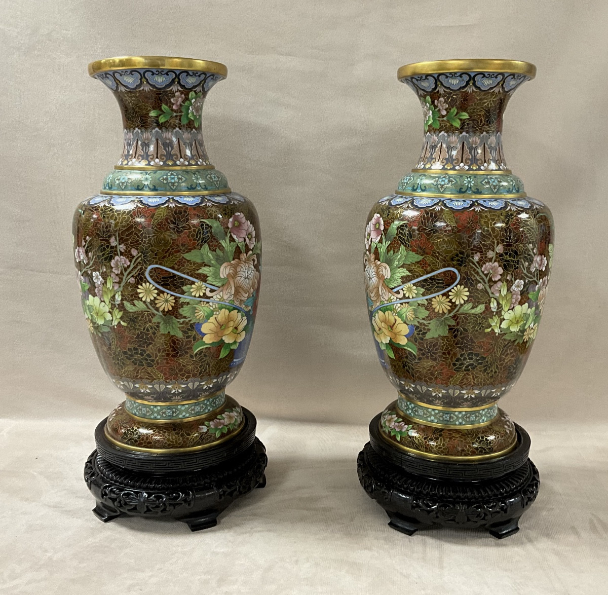 Grande Paire de Vases Cloisonnés-photo-3