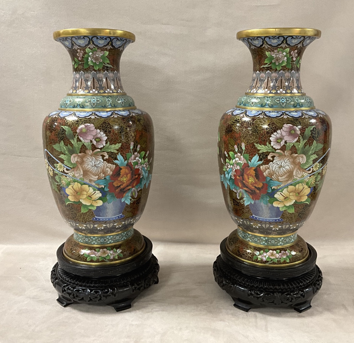 Grande Paire de Vases Cloisonnés-photo-4