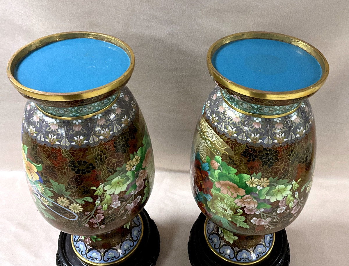 Grande Paire de Vases Cloisonnés-photo-3