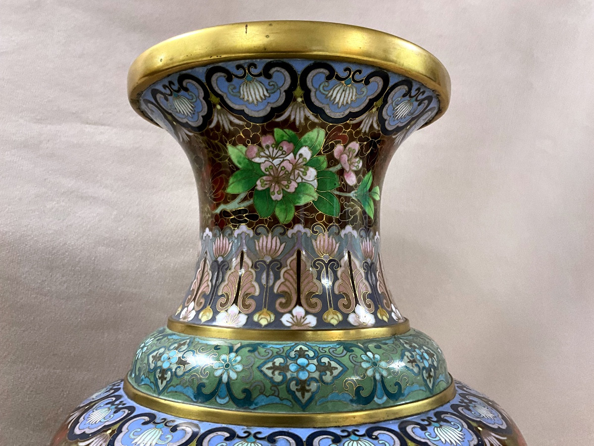 Grande Paire de Vases Cloisonnés-photo-4