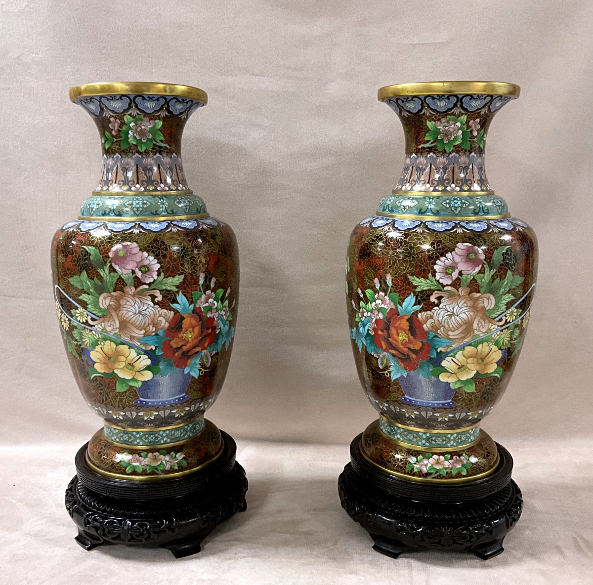 Grande Paire de Vases Cloisonnés-photo-7