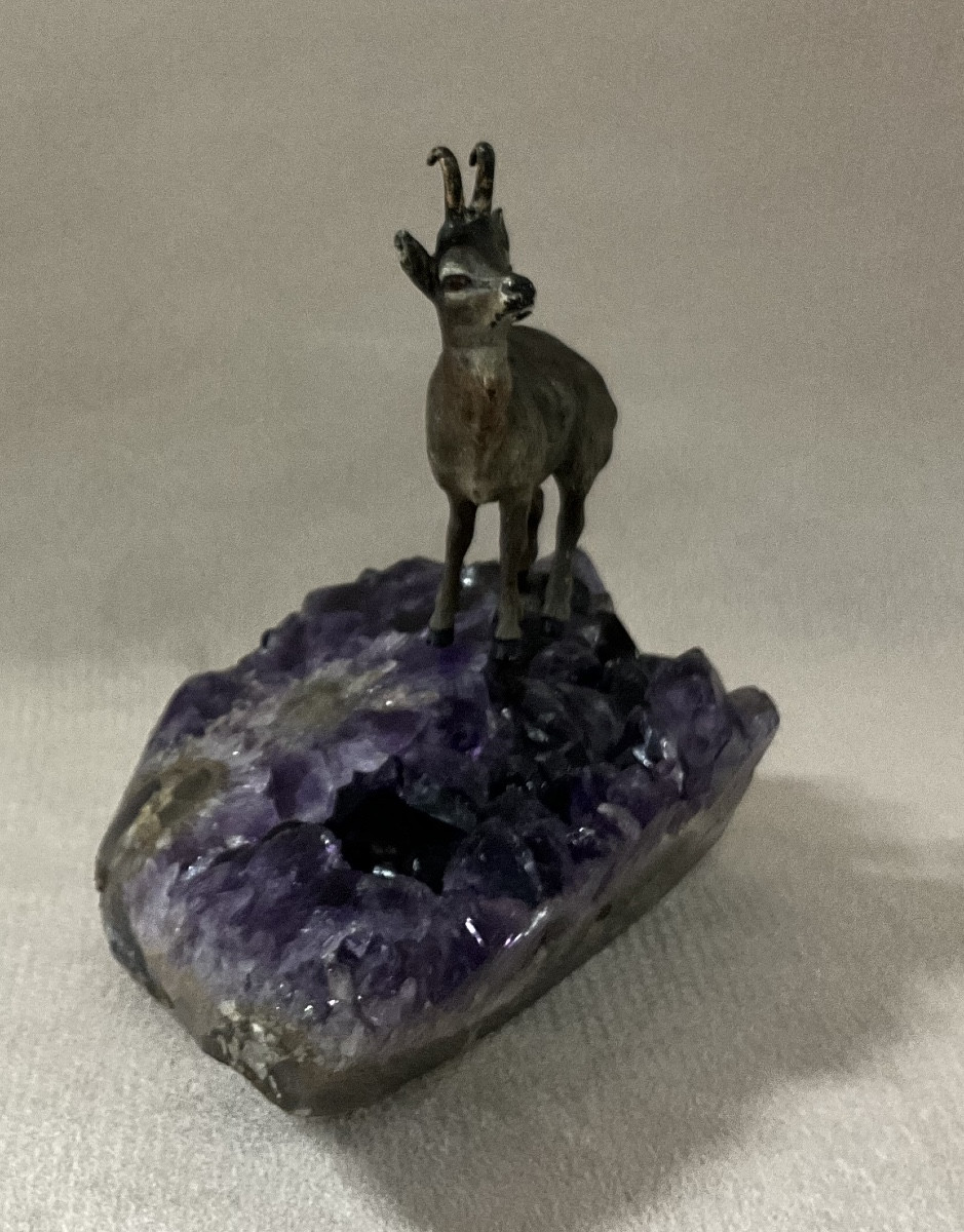 Bronze de Vienne Chamois sur Améthyste-photo-2