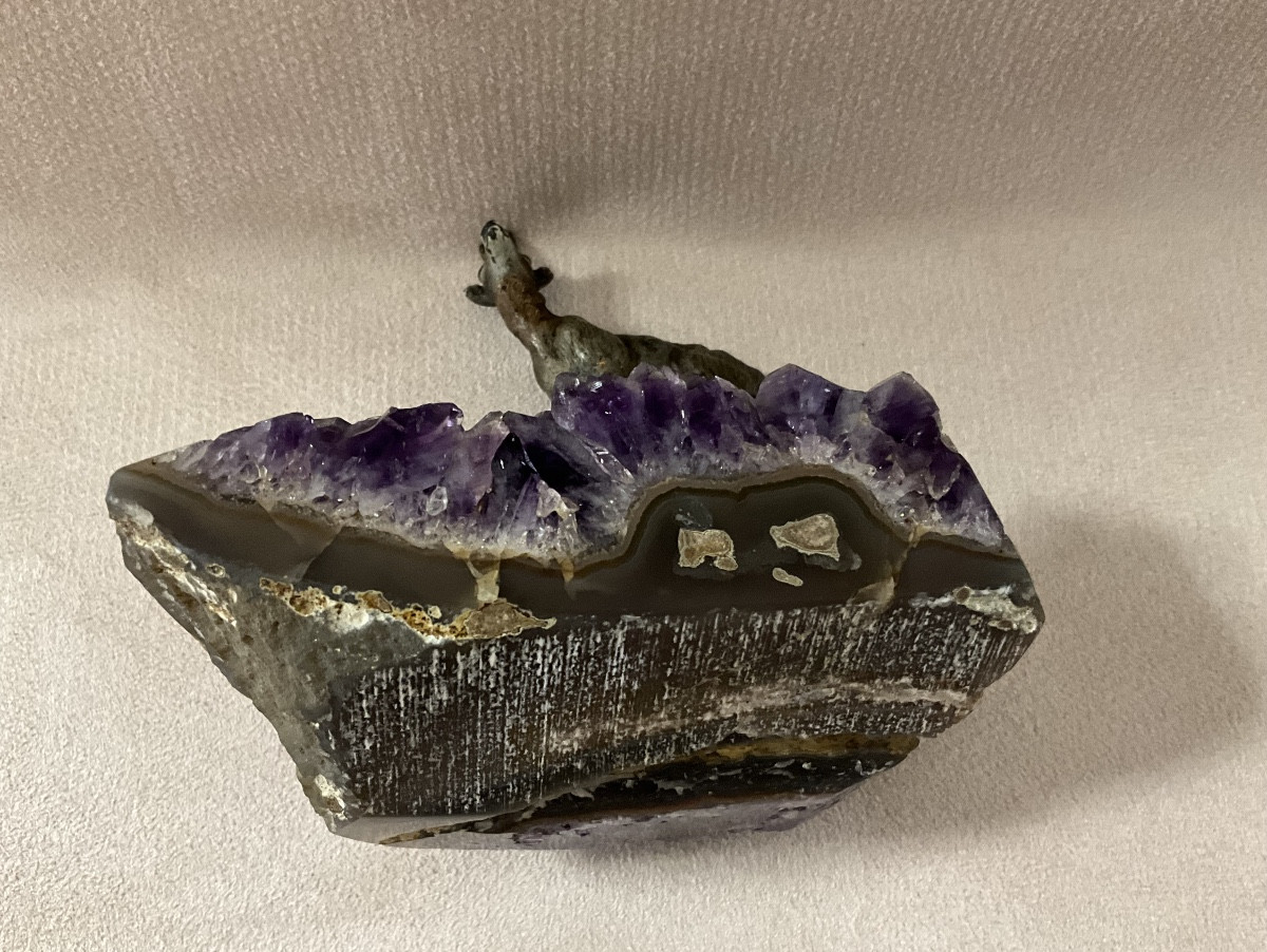 Bronze de Vienne Chamois sur Améthyste-photo-5