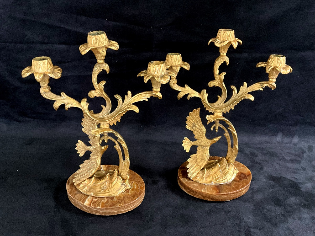 Pair Of Candelabra With Onyx Bases