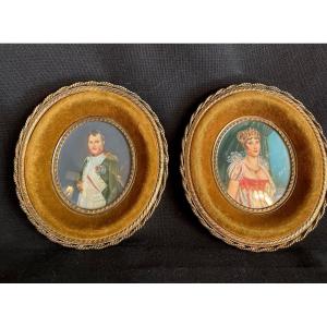 Paire De Miniatures Napoléon 1er Et Joséphine De Beauharnais