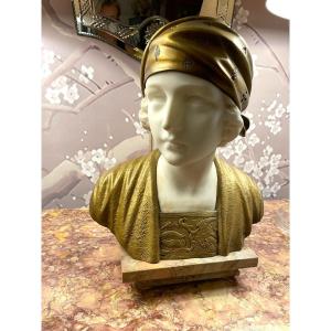 Woman Bust With Marble And Bronze Trefoloni Headscarf