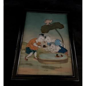 Tableau fixé sous verre Chinois