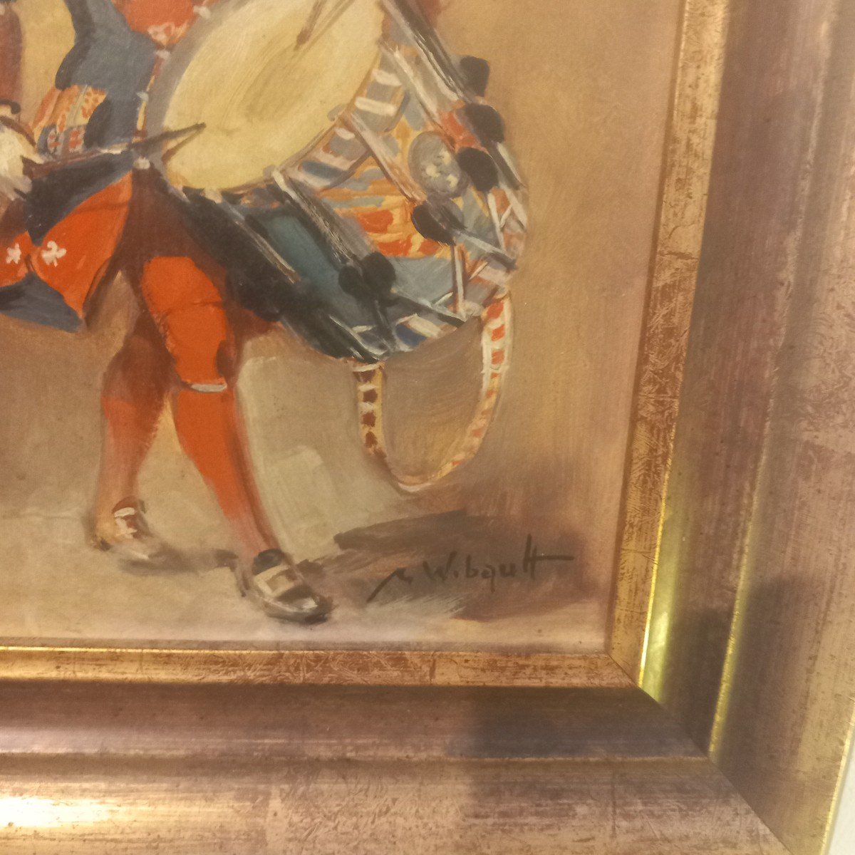 Small Oil Pasted On Panel: "the Drum Major", Signed N. Wibault.-photo-3