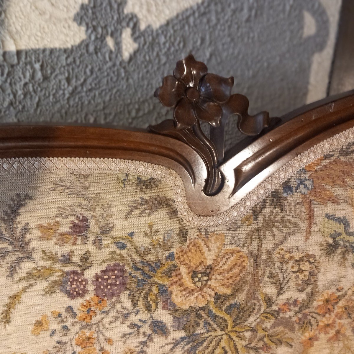 Small “art Nouveau” Period Bench, In Walnut.-photo-3