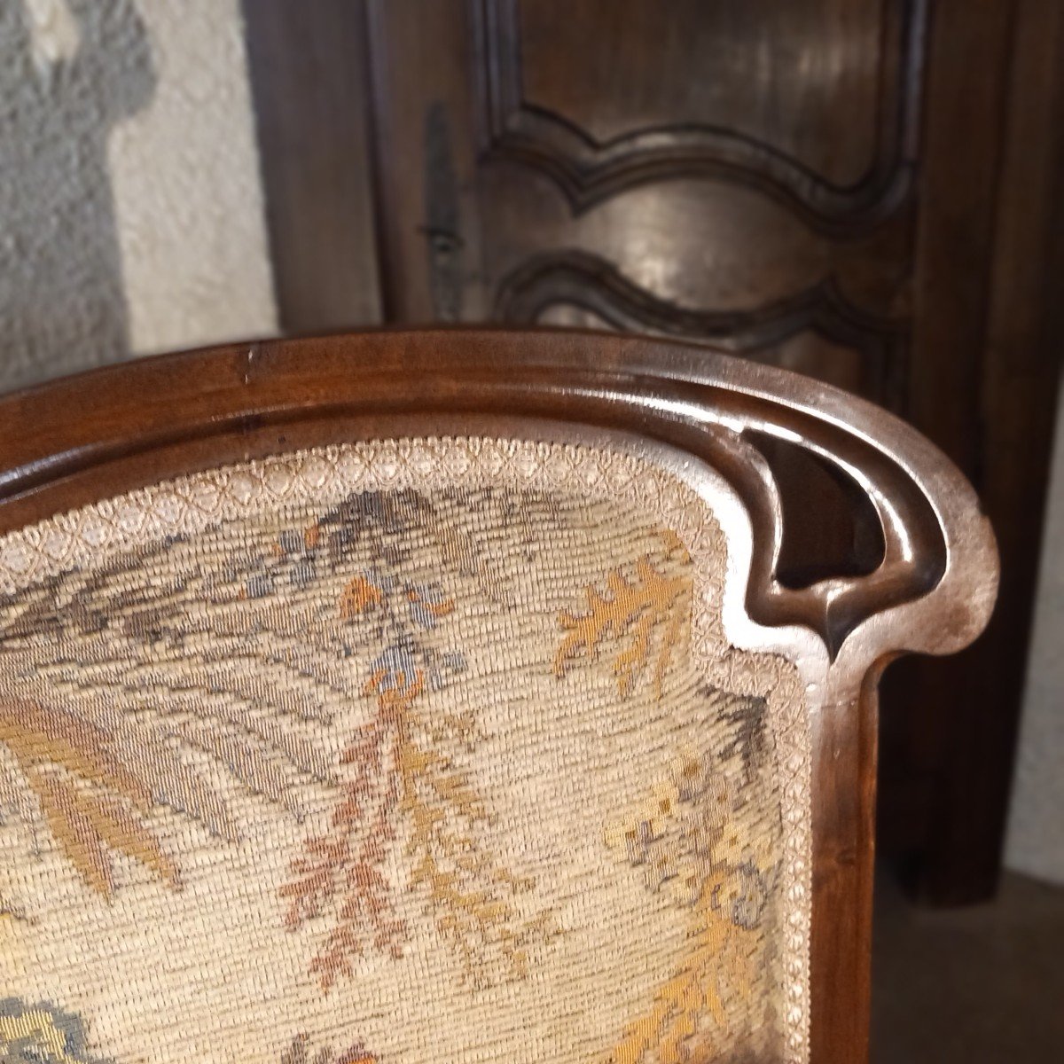 Small “art Nouveau” Period Bench, In Walnut.-photo-3