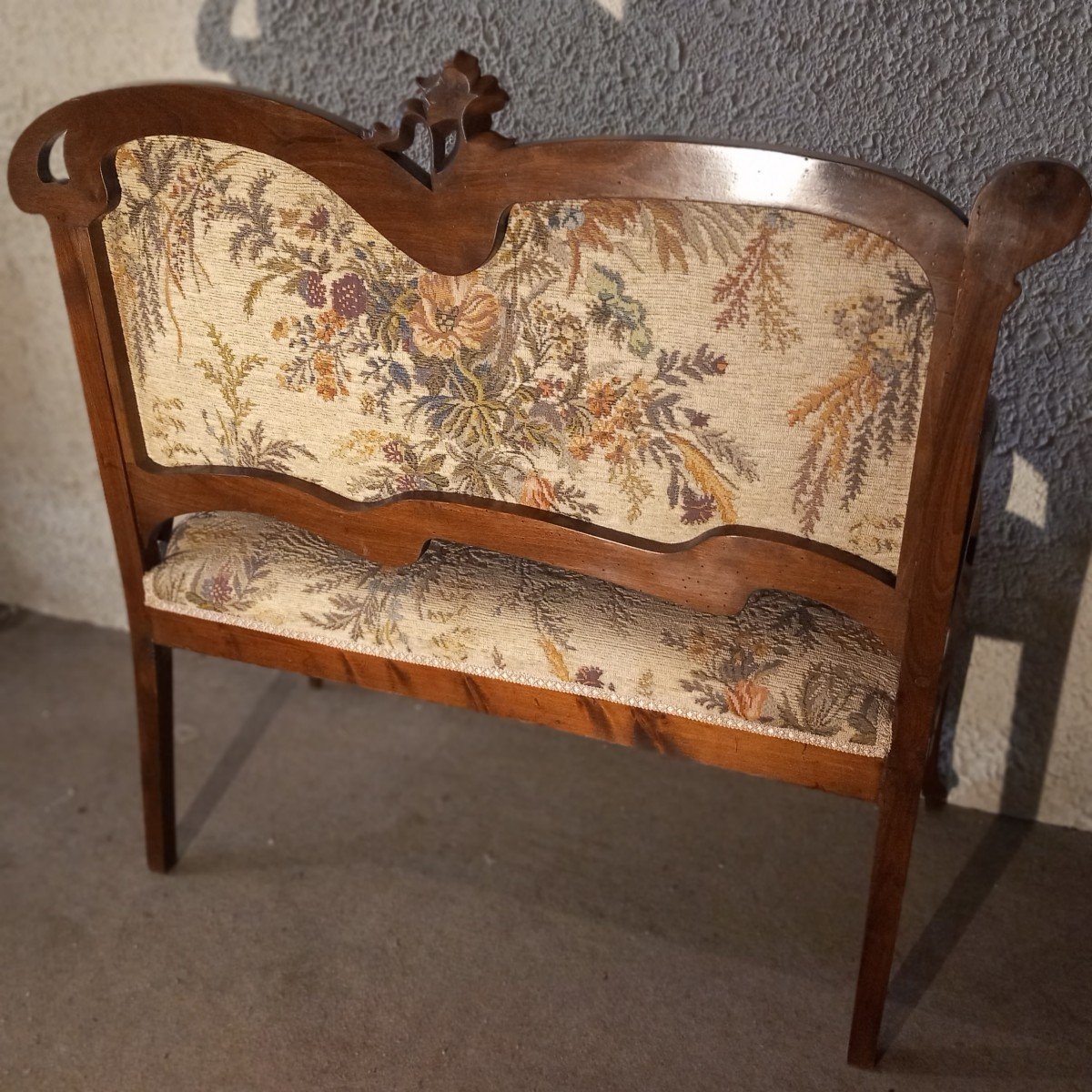 Small “art Nouveau” Period Bench, In Walnut.-photo-8