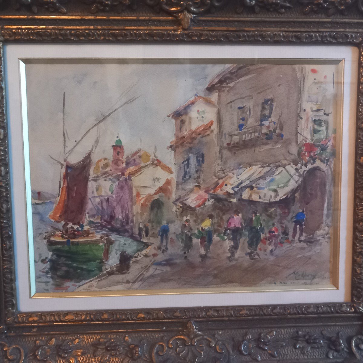 Charles MALFROY, gouache "le quartier de la PONCHE, un jour de fête à Saint Tropez"-photo-2