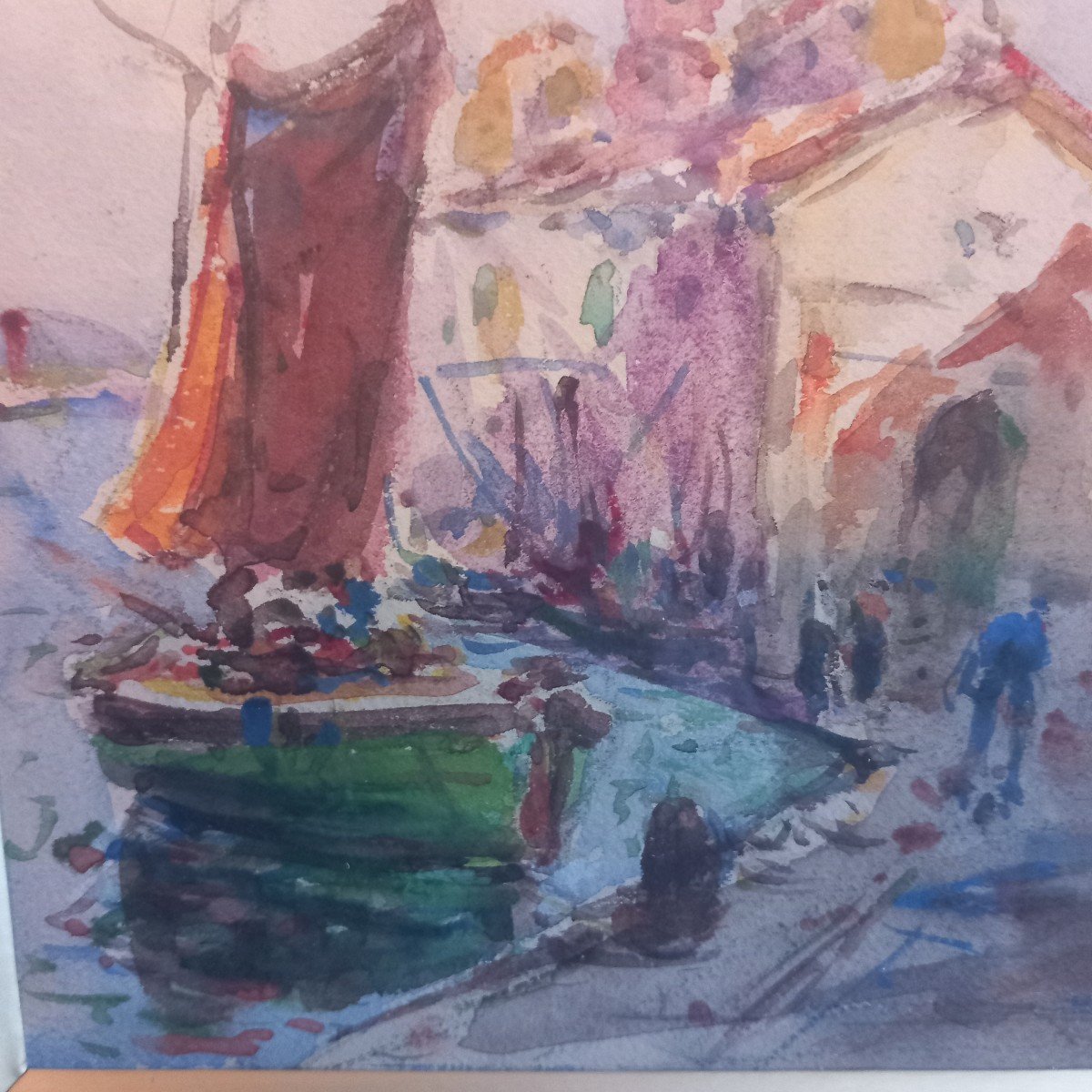 Charles MALFROY, gouache "le quartier de la PONCHE, un jour de fête à Saint Tropez"-photo-3