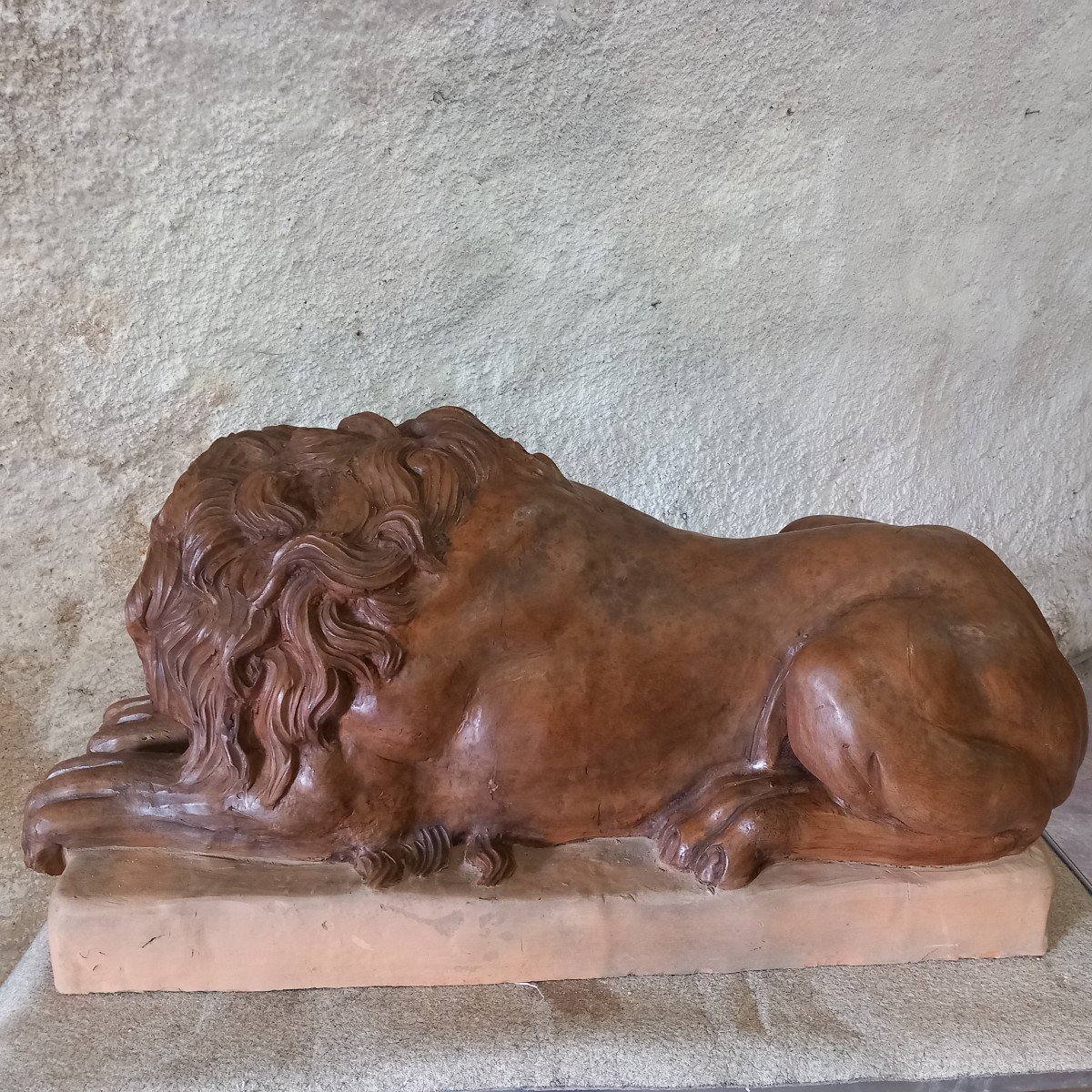 Grand sujet en terre cuite "Lion au repos", époque 19ème.-photo-3