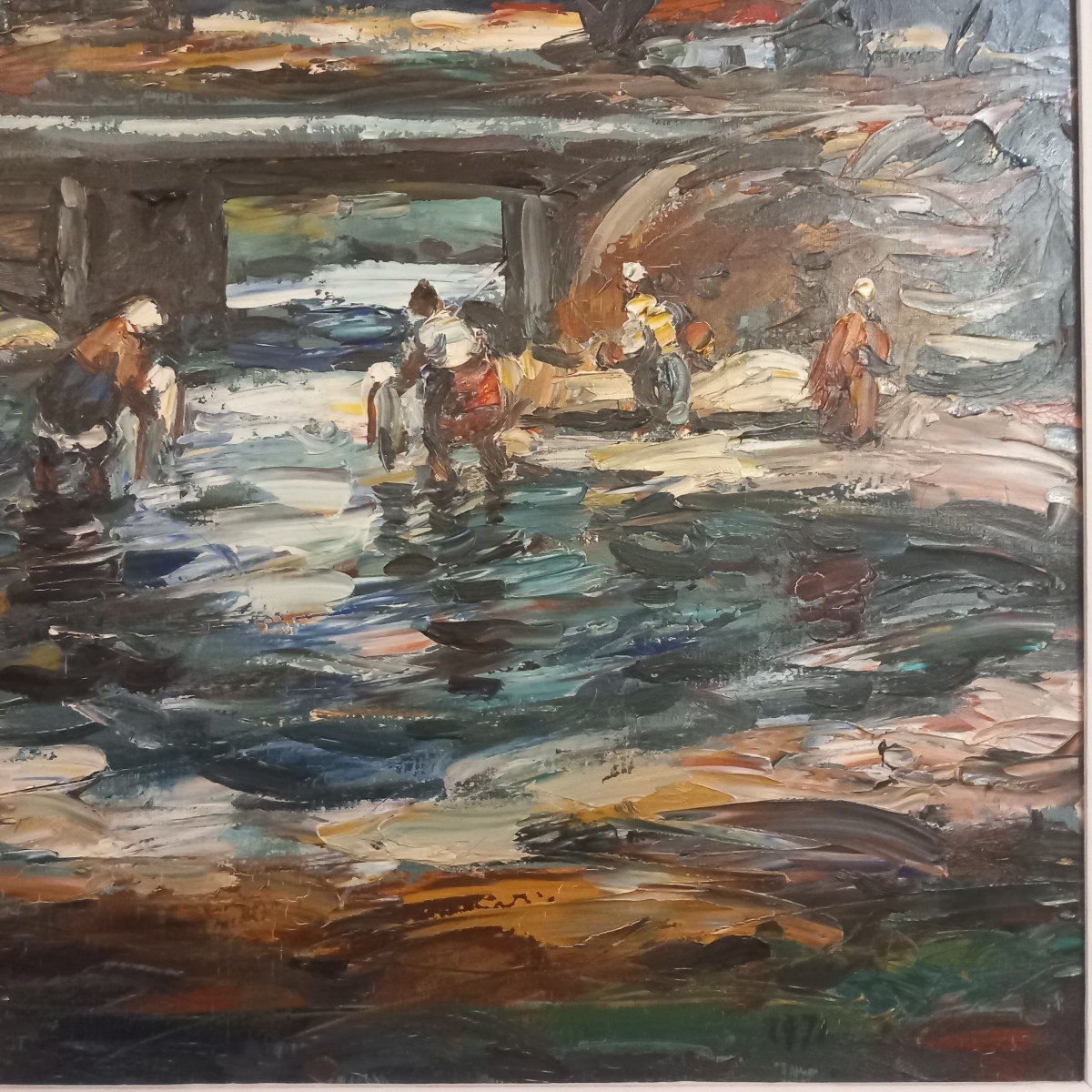 Huile sur toile "les lavandières aux Eaux Chaudes", Digne. Maurice Vagh Weinmann,1971.-photo-4
