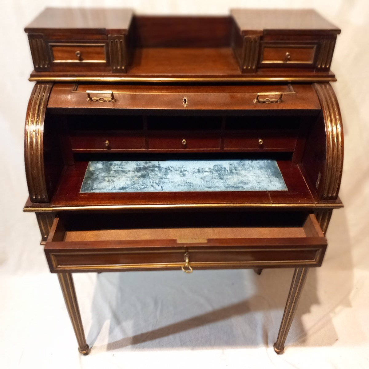 Small Louis XVI Cylinder Desk, Mahogany, Napoleon III Period-photo-2