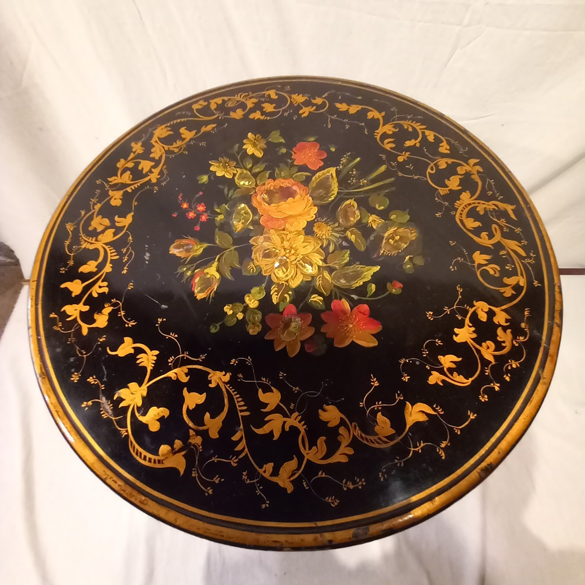 Guéridon d'époque Napoléon III, bois laqué et burgauté.-photo-3