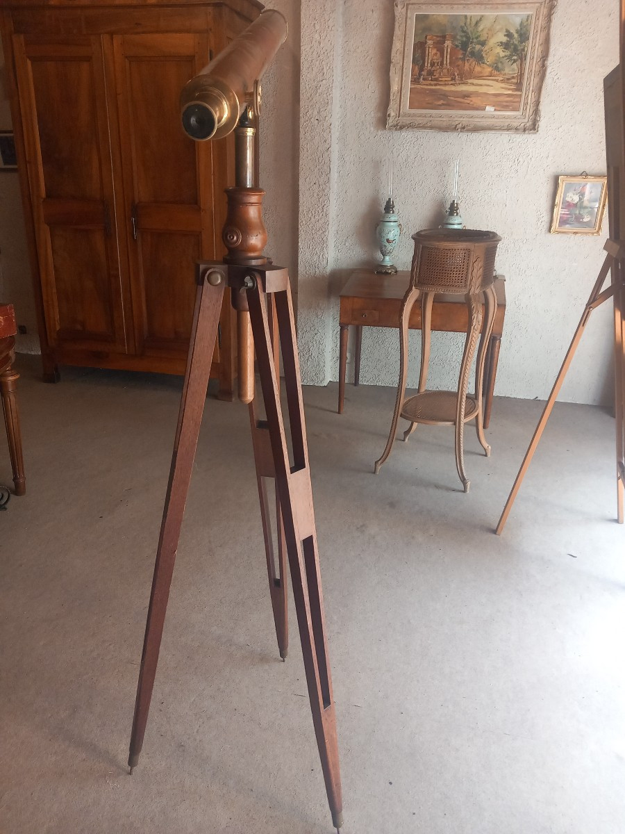 TELESCOPE " A. BARDOU à PARIS", sur son trépied et avec sa mallette.-photo-2