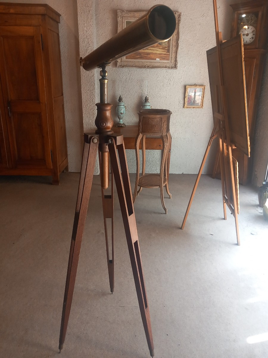 TELESCOPE " A. BARDOU à PARIS", sur son trépied et avec sa mallette.-photo-4