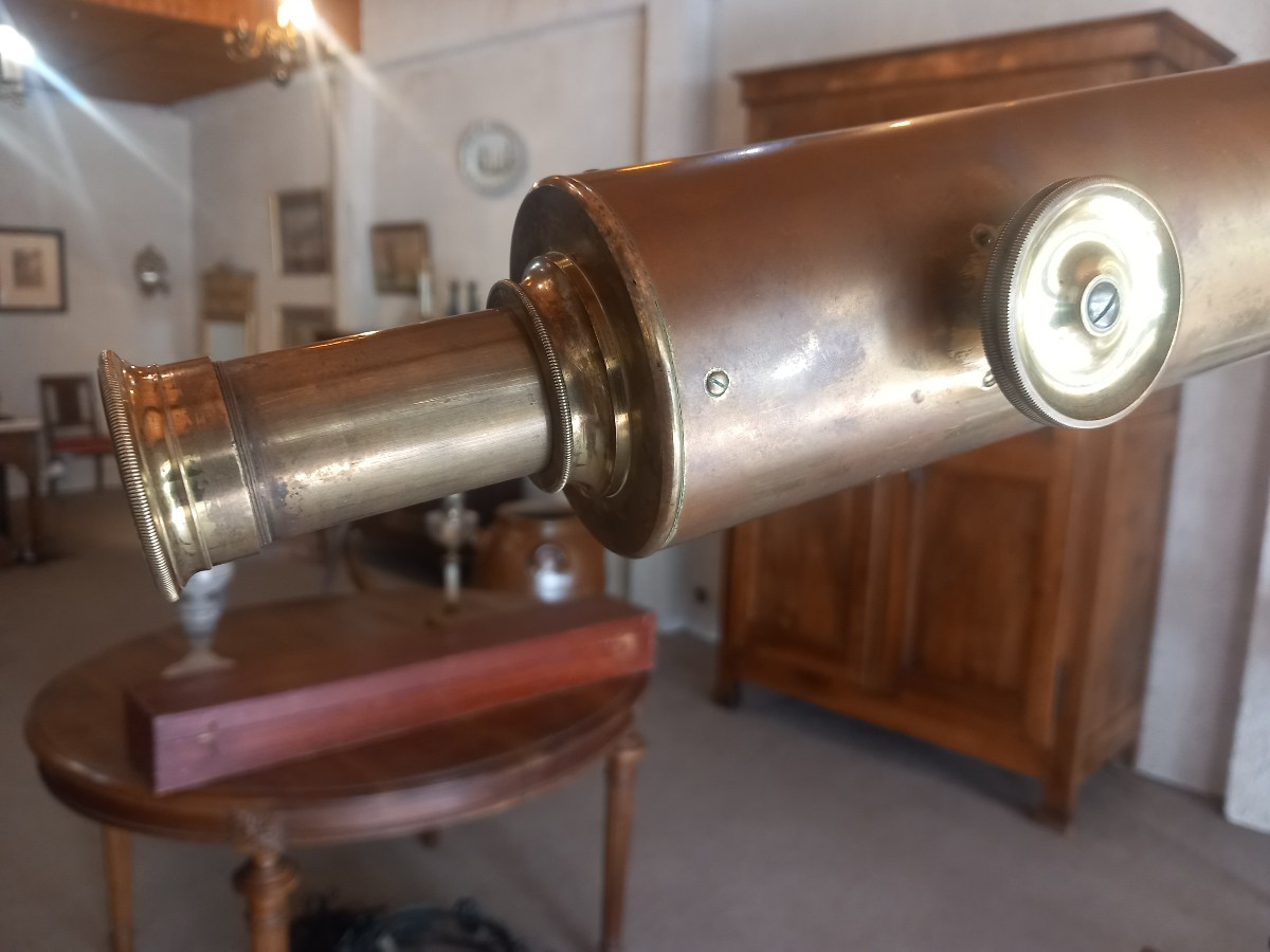 TELESCOPE " A. BARDOU à PARIS", sur son trépied et avec sa mallette.-photo-3