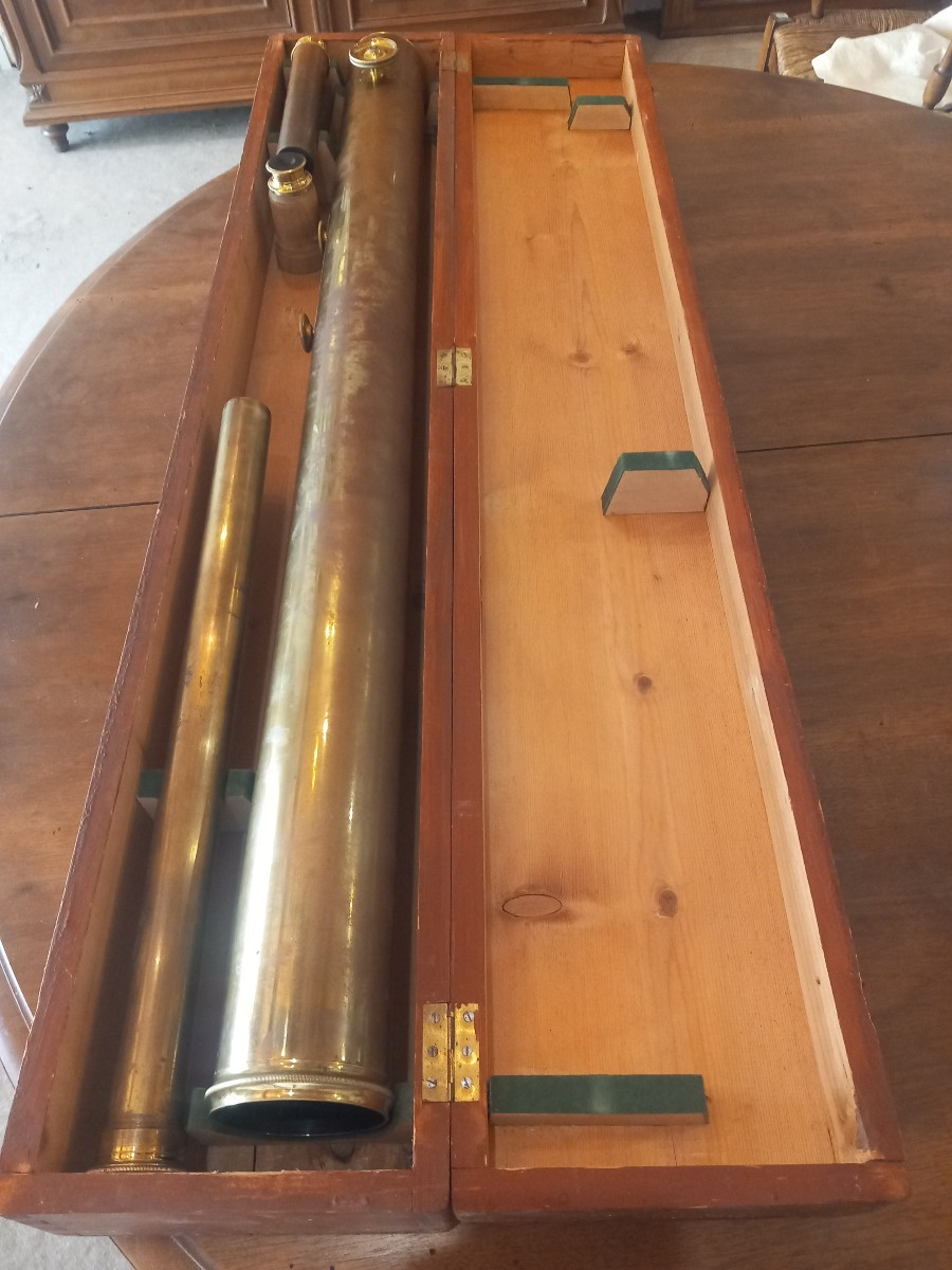 TELESCOPE " A. BARDOU à PARIS", sur son trépied et avec sa mallette.-photo-8