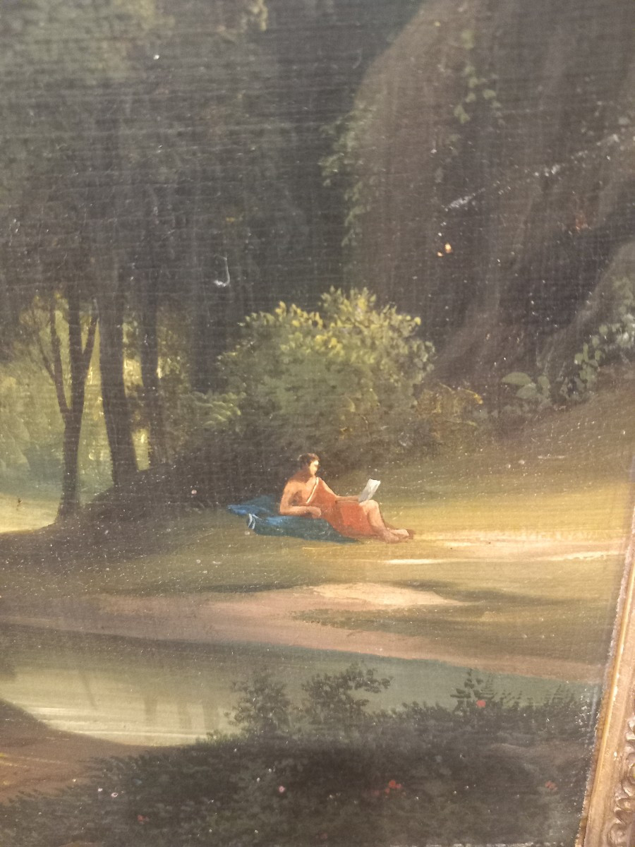 Petite huile sur toile "la Liseuse", école 'Italienne' milieu 19ème.-photo-3