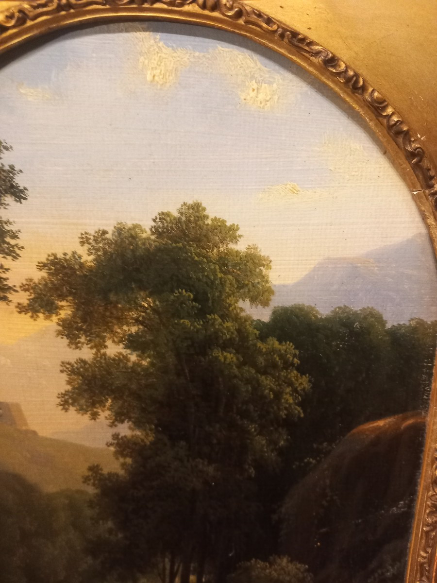 Petite huile sur toile "la Liseuse", école 'Italienne' milieu 19ème.-photo-1