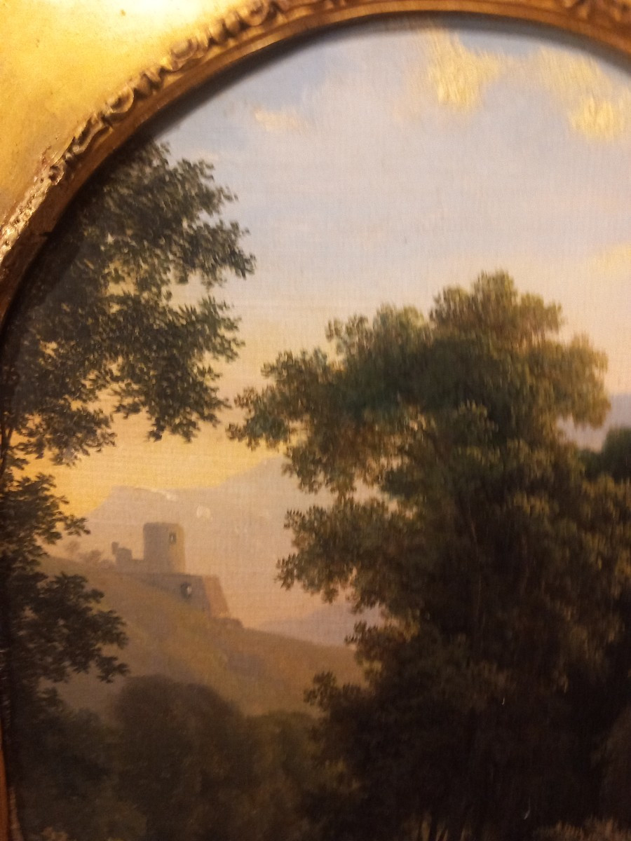 Petite huile sur toile "la Liseuse", école 'Italienne' milieu 19ème.-photo-2