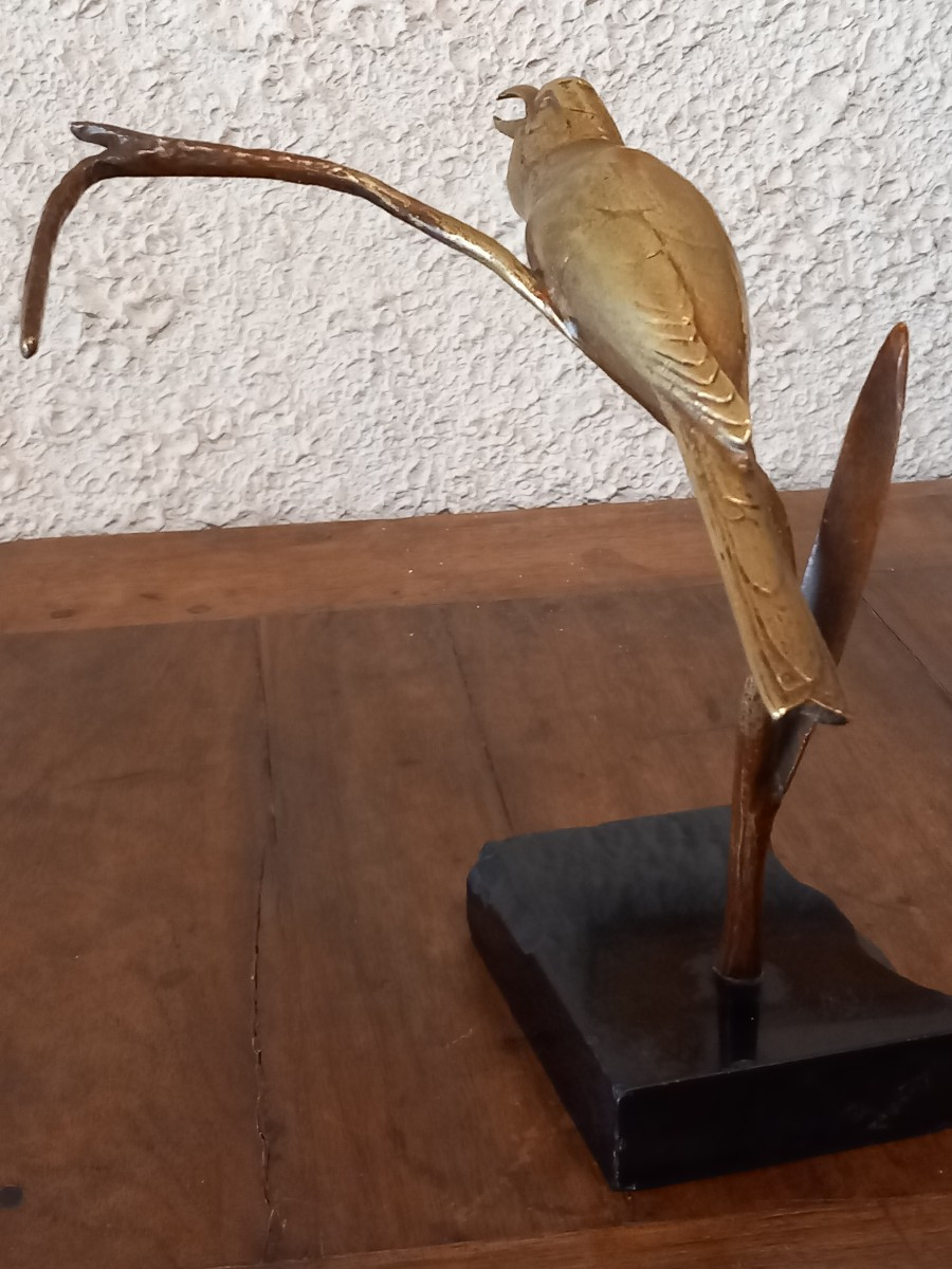 "blackbird Singing On An Ear Of Corn", Bronze Sculpture By Av Becquerel (1893-1981).-photo-2