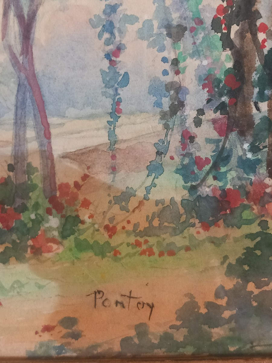 "oasis In Guinea", Watercolor Signed Henri Pontoy, Circa 1930-40.-photo-1