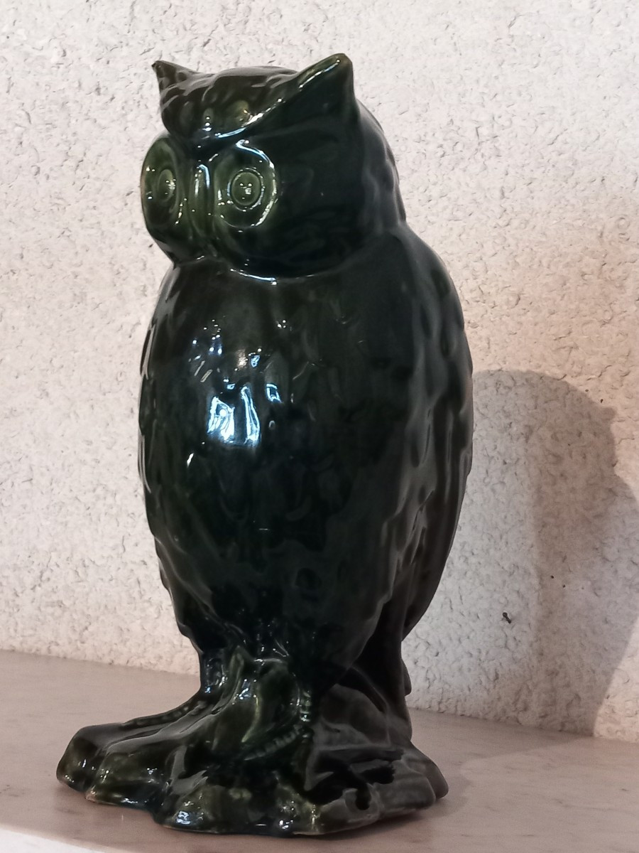 'grand Duke' Owl Sculpture In Glazed Sandstone, Mid-20th Century.-photo-4