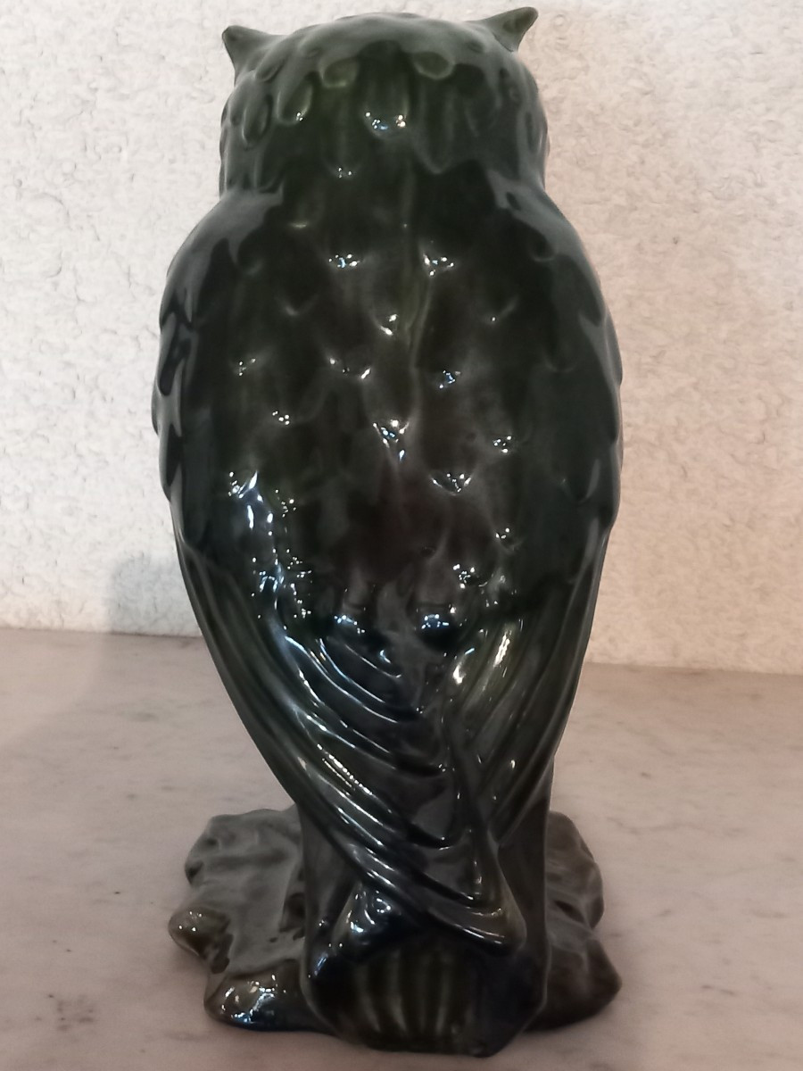 'grand Duke' Owl Sculpture In Glazed Sandstone, Mid-20th Century.-photo-2