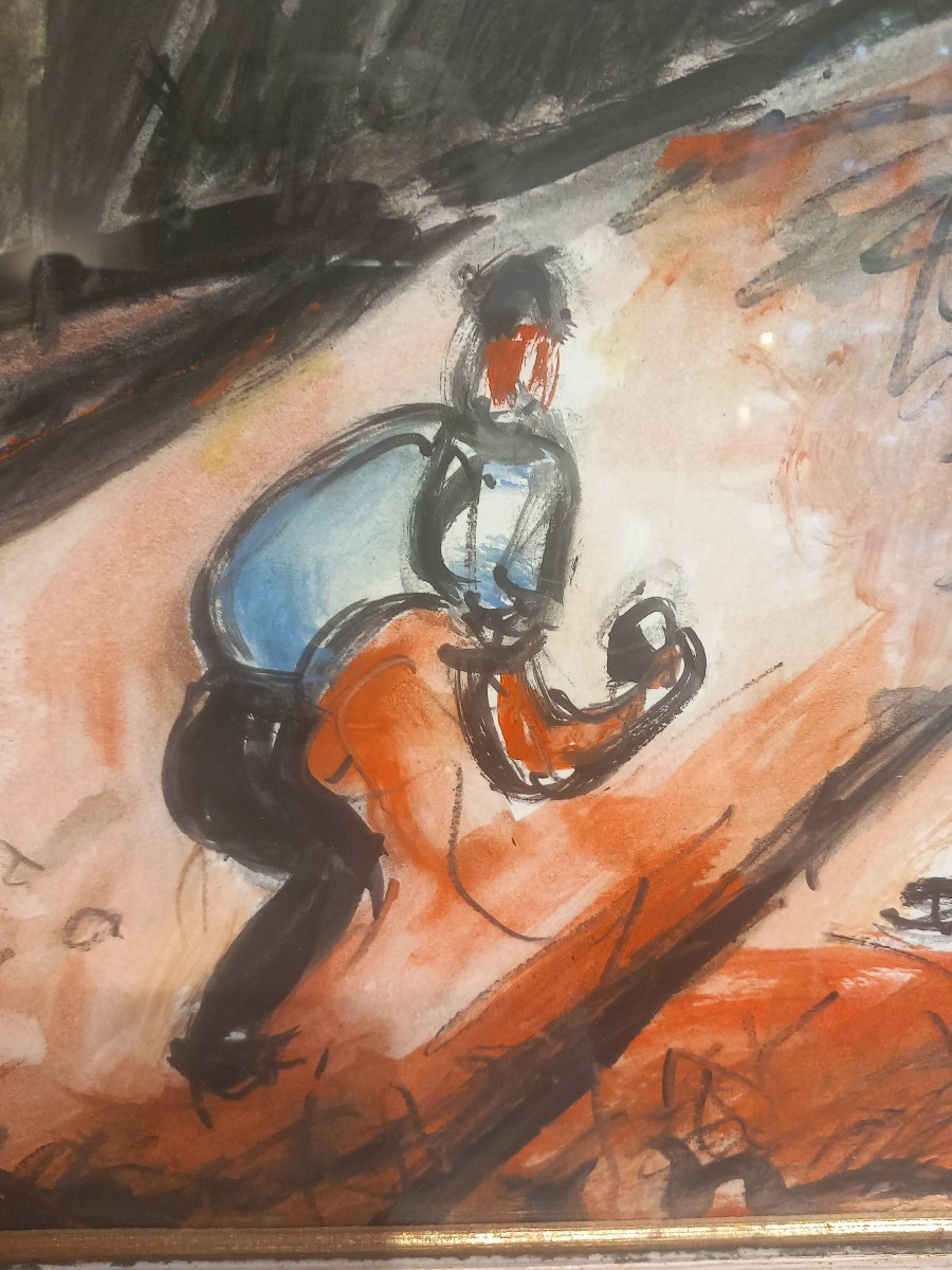 "petanque Game In Montmartre", Gouache By Gen Paul, Circa 1960.-photo-2