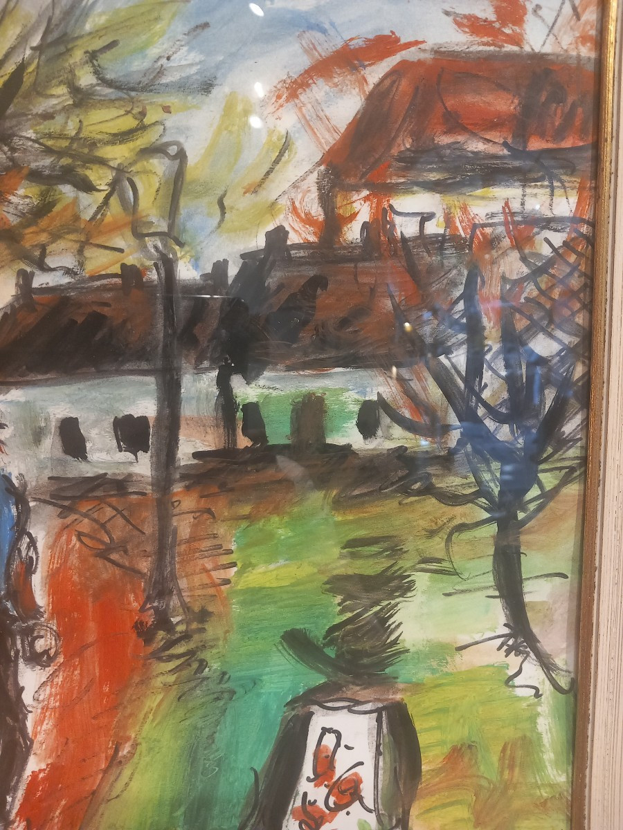 "petanque Game In Montmartre", Gouache By Gen Paul, Circa 1960.-photo-4