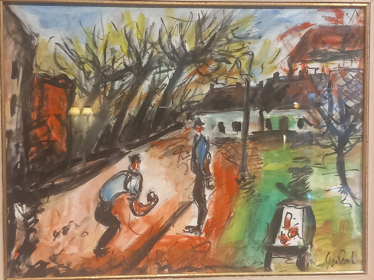 "petanque Game In Montmartre", Gouache By Gen Paul, Circa 1960.