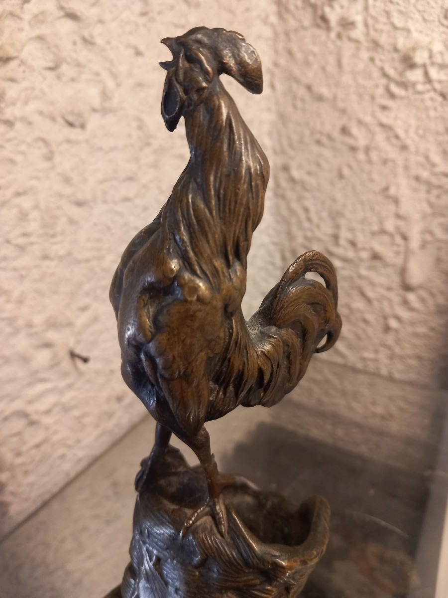 "le Coq Gaulois", bronze de A. CAIN;  pot à allumettes.-photo-3