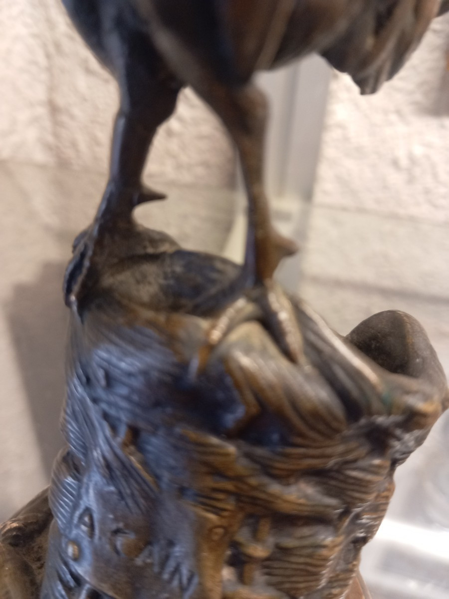 "le Coq Gaulois", bronze de A. CAIN;  pot à allumettes.-photo-7