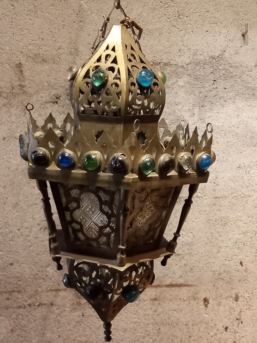 Lanterne en cuivre et bronze, Maroc fin 19ème.-photo-2