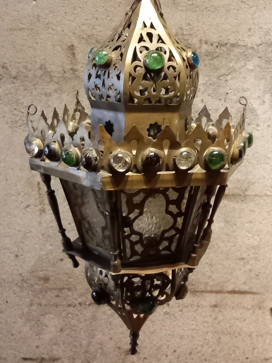 Lanterne en cuivre et bronze, Maroc fin 19ème.-photo-3