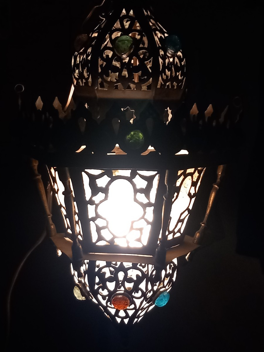 Lanterne en cuivre et bronze, Maroc fin 19ème.-photo-4