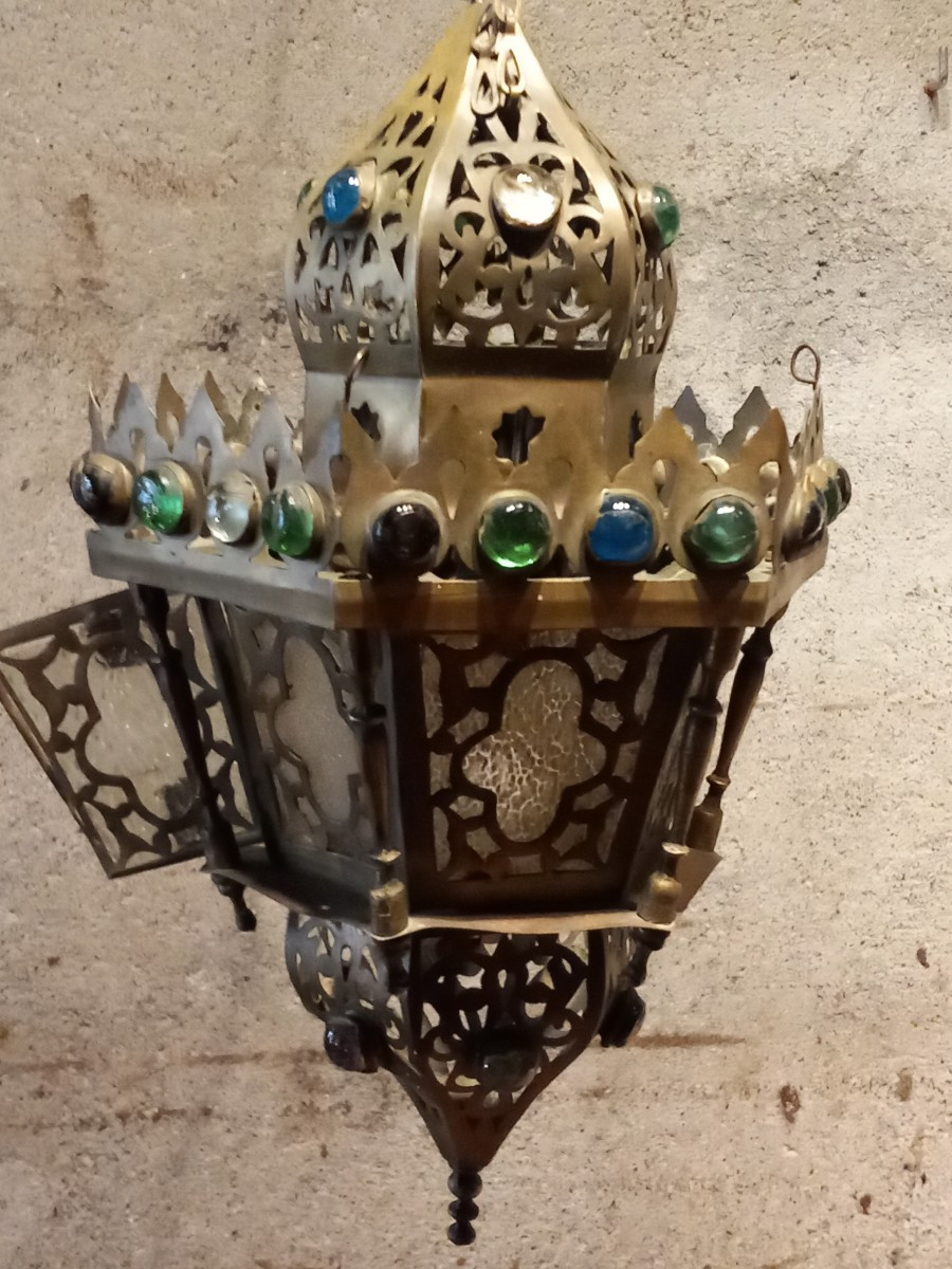 Lanterne en cuivre et bronze, Maroc fin 19ème.-photo-1