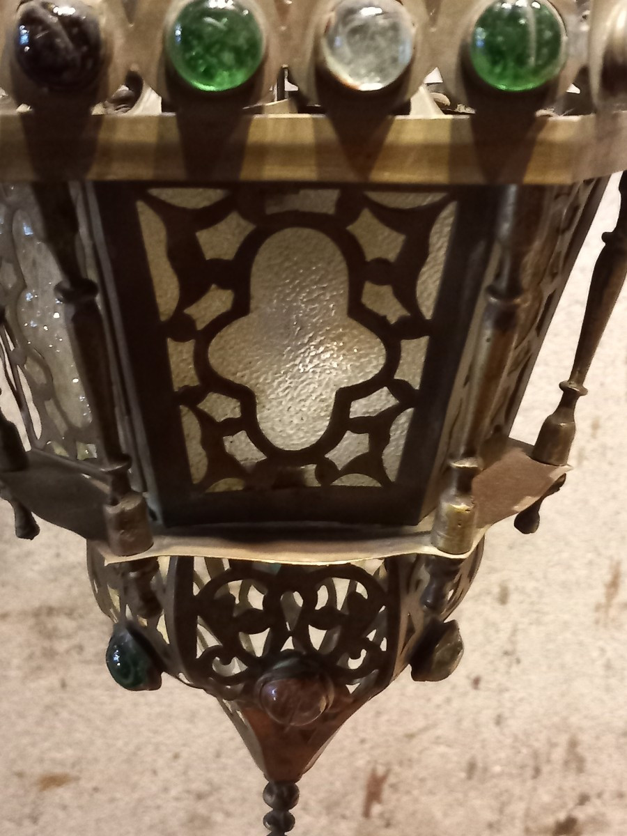 Lanterne en cuivre et bronze, Maroc fin 19ème.-photo-7