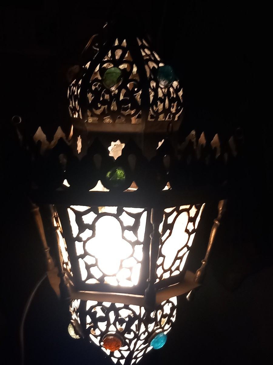 Lanterne en cuivre et bronze, Maroc fin 19ème.