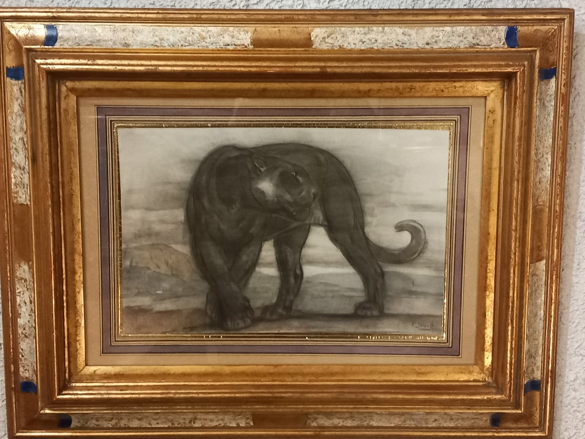 "La panthère noire" estampe sur papier, signée dans la planche 'P. JOUVE' (1880-1973)-photo-1