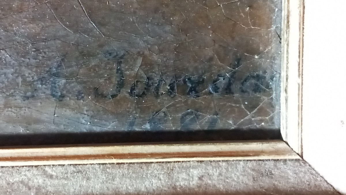 "Nature morte aux poissons", huile sur toile signée et datée  "A. Jourdan  1881"-photo-7