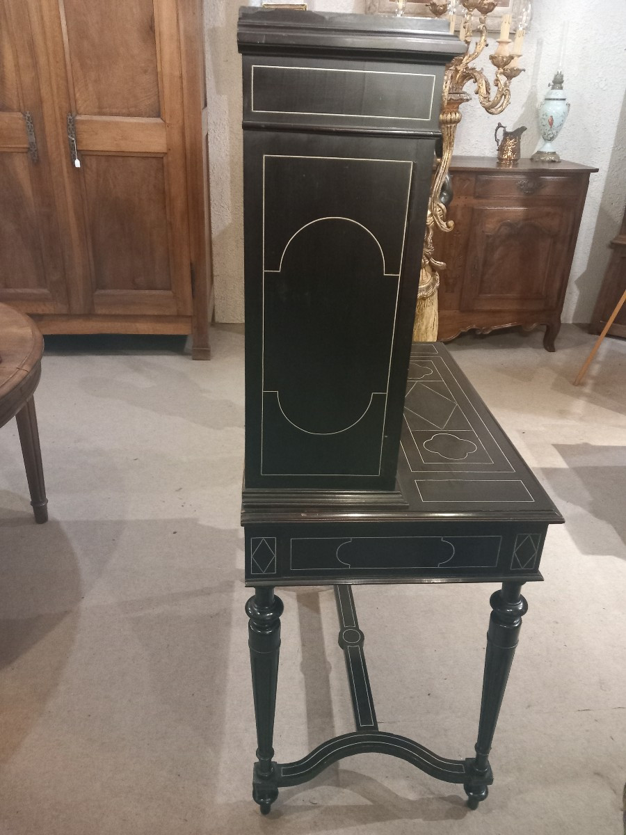 Cabinet d'époque Napoléon III, en placage d'ébène et incrustations d'os.-photo-2