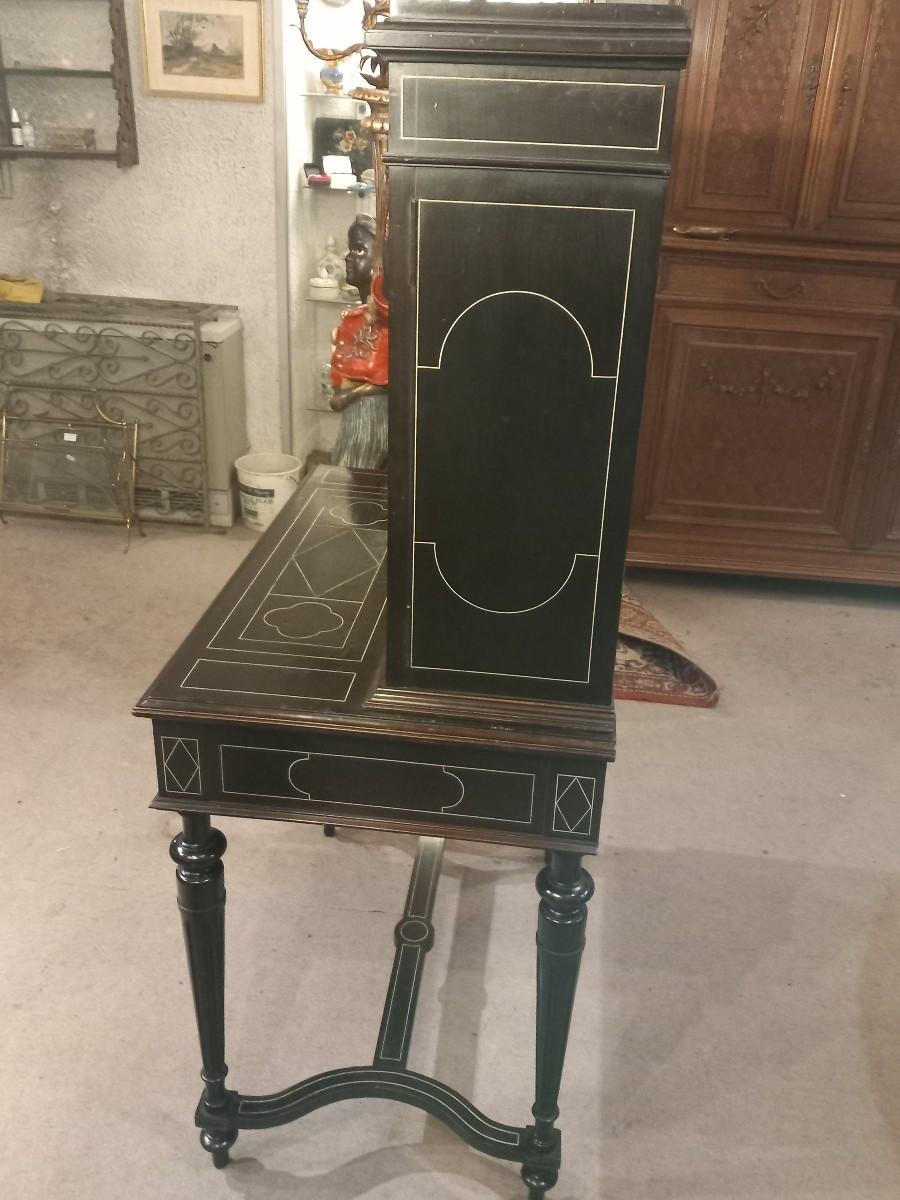 Cabinet d'époque Napoléon III, en placage d'ébène et incrustations d'os.-photo-4