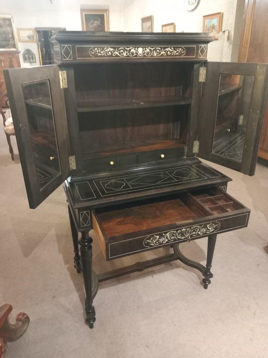 Cabinet d'époque Napoléon III, en placage d'ébène et incrustations d'os.-photo-8