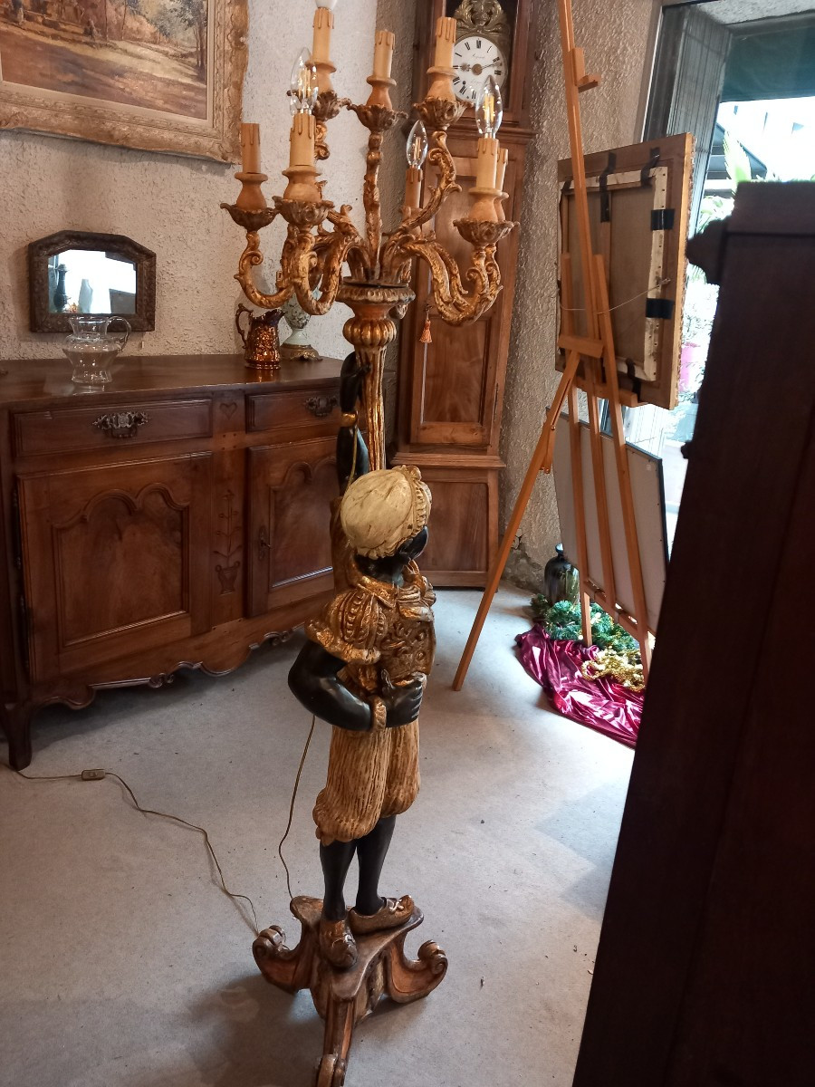  Nubien porte-torchère, bois sculpté polychrome, fin 19ème.-photo-4
