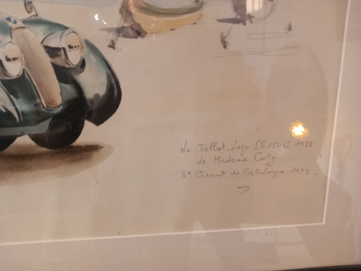 Large Watercolor By Juan Reus (1912-2003): "la Talbot Lago De Mme Coty"-photo-2